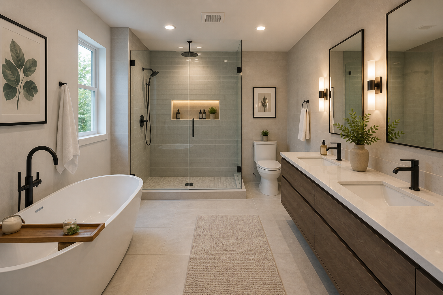 Finished bathroom remodel by All American Tiles